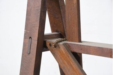 フランスアンティーク　希少!!　使い込まれた風合いが歴史を感じる作りの良い作業台の脚2点セット(ソーホース、SAWHORSE、DIY、材料、テーブル脚、高さ調整可能)(R-082102)