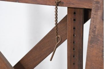 フランスアンティーク　希少!!　使い込まれた風合いが歴史を感じる作りの良い作業台の脚2点セット(ソーホース、SAWHORSE、DIY、材料、テーブル脚、高さ調整可能)(R-082102)