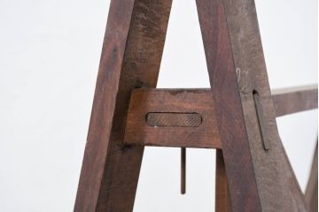 フランスアンティーク　希少!!　使い込まれた風合いが歴史を感じる作りの良い作業台の脚2点セット(ソーホース、SAWHORSE、DIY、材料、テーブル脚、高さ調整可能)(R-082102)