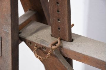 フランスアンティーク　希少!!　使い込まれた風合いが歴史を感じる作りの良い作業台の脚2点セット(ソーホース、SAWHORSE、DIY、材料、テーブル脚、高さ調整可能)(R-082102)
