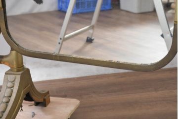 フランスアンティーク　最高級!!　真鍮(しんちゅう)フレームがおしゃれな等身サイズの三面鏡(鏡、姿見、店舗什器)(R-082103)