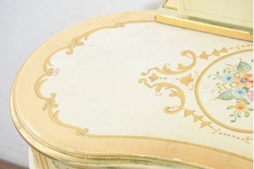 イタリアビンテージ　ハンドペイント　ロココ調　キドニーデザイン　空間に柔らかな印象を与えるドレッサーとスツールのセット(化粧台、鏡台、ミラー、イス、椅子、ヴィンテージ)(R-082106)