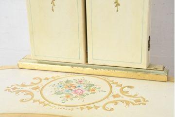 イタリアビンテージ　ハンドペイント　ロココ調　キドニーデザイン　空間に柔らかな印象を与えるドレッサーとスツールのセット(化粧台、鏡台、ミラー、イス、椅子、ヴィンテージ)(R-082106)
