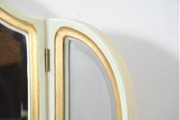イタリアビンテージ　ハンドペイント　ロココ調　キドニーデザイン　空間に柔らかな印象を与えるドレッサーとスツールのセット(化粧台、鏡台、ミラー、イス、椅子、ヴィンテージ)(R-082106)