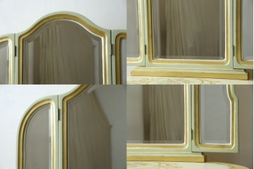 イタリアビンテージ　ハンドペイント　ロココ調　キドニーデザイン　空間に柔らかな印象を与えるドレッサーとスツールのセット(化粧台、鏡台、ミラー、イス、椅子、ヴィンテージ)(R-082106)