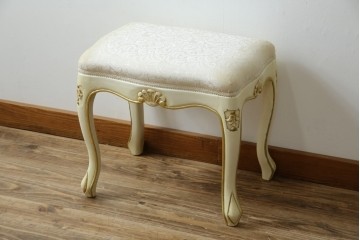 イタリアビンテージ　ハンドペイント　ロココ調　キドニーデザイン　空間に柔らかな印象を与えるドレッサーとスツールのセット(化粧台、鏡台、ミラー、イス、椅子、ヴィンテージ)(R-082106)