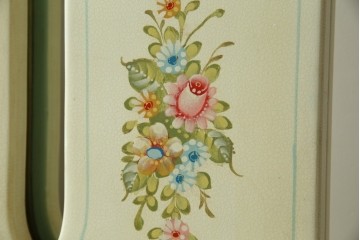 イタリアビンテージ　ハンドペイント　ロココ調　キドニーデザイン　空間に柔らかな印象を与えるドレッサーとスツールのセット(化粧台、鏡台、ミラー、イス、椅子、ヴィンテージ)(R-082106)