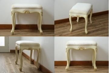 イタリアビンテージ　ハンドペイント　ロココ調　キドニーデザイン　空間に柔らかな印象を与えるドレッサーとスツールのセット(化粧台、鏡台、ミラー、イス、椅子、ヴィンテージ)(R-082106)