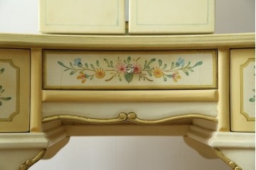 イタリアビンテージ　ハンドペイント　ロココ調　キドニーデザイン　空間に柔らかな印象を与えるドレッサーとスツールのセット(化粧台、鏡台、ミラー、イス、椅子、ヴィンテージ)(R-082106)