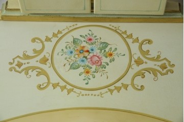 イタリアビンテージ　ハンドペイント　ロココ調　キドニーデザイン　空間に柔らかな印象を与えるドレッサーとスツールのセット(化粧台、鏡台、ミラー、イス、椅子、ヴィンテージ)(R-082106)