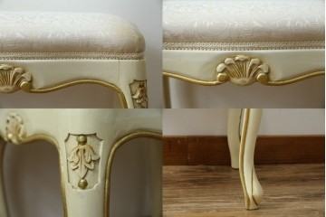 イタリアビンテージ　ハンドペイント　ロココ調　キドニーデザイン　空間に柔らかな印象を与えるドレッサーとスツールのセット(化粧台、鏡台、ミラー、イス、椅子、ヴィンテージ)(R-082106)