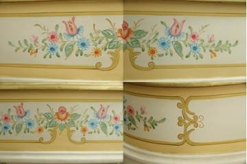 イタリアビンテージ　ハンドペイント　ロココ調　キドニーデザイン　空間に柔らかな印象を与えるドレッサーとスツールのセット(化粧台、鏡台、ミラー、イス、椅子、ヴィンテージ)(R-082106)