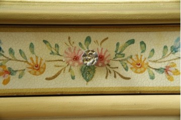 イタリアビンテージ　ハンドペイント　ロココ調　キドニーデザイン　空間に柔らかな印象を与えるドレッサーとスツールのセット(化粧台、鏡台、ミラー、イス、椅子、ヴィンテージ)(R-082106)