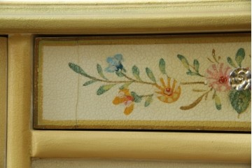 イタリアビンテージ　ハンドペイント　ロココ調　キドニーデザイン　空間に柔らかな印象を与えるドレッサーとスツールのセット(化粧台、鏡台、ミラー、イス、椅子、ヴィンテージ)(R-082106)