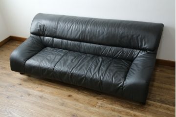 中古　美品　国産職人手作り　アサヒ木工　本革(一部合皮)　安らぎの空間を演出する3人掛けソファ(トリプルソファ、3Pソファ、三人掛け、レザー)(定価約25万円)(R-082110)