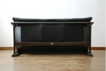 中古　美品　国産職人手作り　アサヒ木工　本革(一部合皮)　安らぎの空間を演出する3人掛けソファ(トリプルソファ、3Pソファ、三人掛け、レザー)(定価約25万円)(R-082110)
