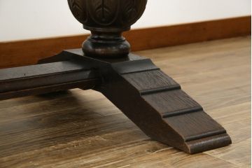 イギリスアンティーク　オーク材　存在感のあるバルボスレッグが魅力的な引き出し付きレザートップ大型デスク(ダイニングテーブル、食卓、4人掛け、6人掛け、英国)(R-082119)