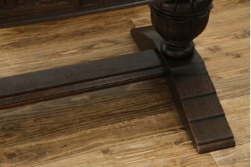イギリスアンティーク　オーク材　存在感のあるバルボスレッグが魅力的な引き出し付きレザートップ大型デスク(ダイニングテーブル、食卓、4人掛け、6人掛け、英国)(R-082119)