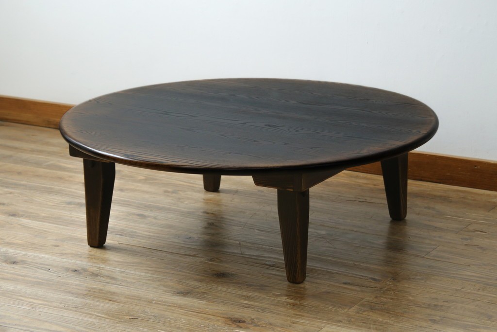 中古　美品　水屋の匠　久遠　栗材　くっきりとした木目を楽しめるアンティーク調丸型ちゃぶ台　(R-082126)