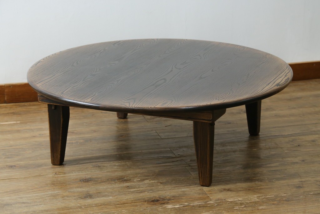 中古　美品　水屋の匠　久遠　栗材　くっきりとした木目を楽しめるアンティーク調丸型ちゃぶ台　(R-082126)