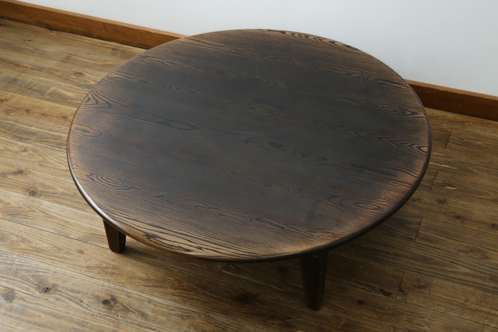 中古　美品　水屋の匠　久遠　栗材　くっきりとした木目を楽しめるアンティーク調丸型ちゃぶ台　(R-082126)