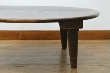 中古　美品　水屋の匠　久遠　栗材　くっきりとした木目を楽しめるアンティーク調丸型ちゃぶ台　(R-082126)