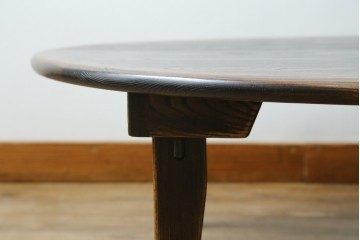 中古　美品　水屋の匠　久遠　栗材　くっきりとした木目を楽しめるアンティーク調丸型ちゃぶ台　(R-082126)