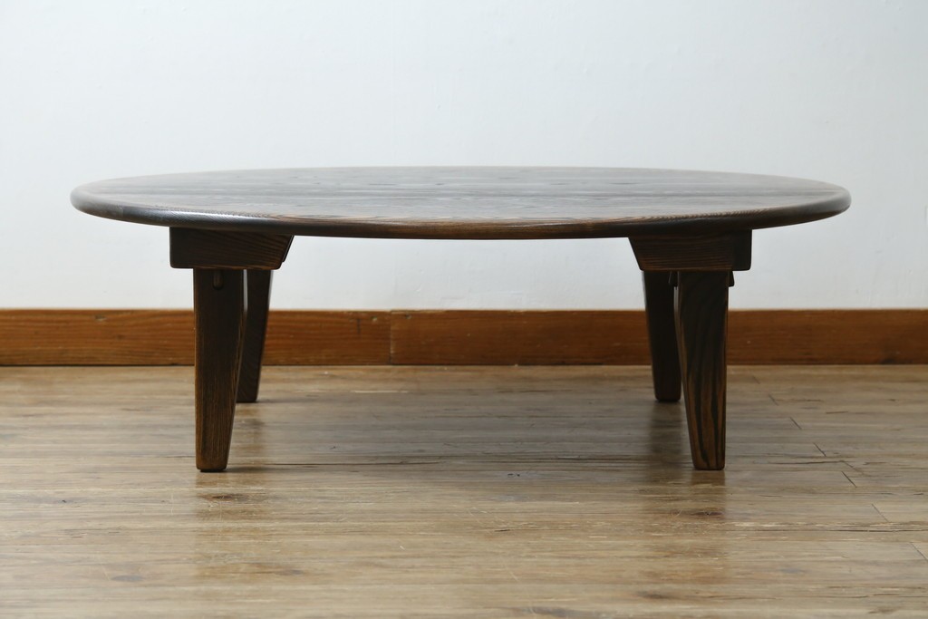 中古　美品　水屋の匠　久遠　栗材　くっきりとした木目を楽しめるアンティーク調丸型ちゃぶ台　(R-082126)