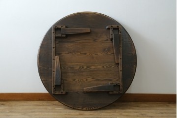 中古　美品　水屋の匠　久遠　栗材　くっきりとした木目を楽しめるアンティーク調丸型ちゃぶ台　(R-082126)