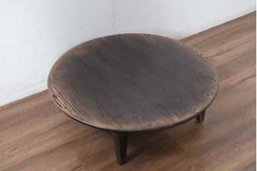 中古　美品　水屋の匠　久遠　栗材　くっきりとした木目を楽しめるアンティーク調丸型ちゃぶ台(折り畳み、折りたたみ、座卓、ローテーブル、ラウンドテーブル、センターテーブル、リビングテーブル)(R-082126)