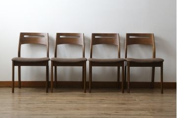 中古　美品　飛騨高山　家具ブランド　シラカワ(shirakawa)　ハルス(Hals)　ウォールナット材　シンプルで洗練されたデザインのダイニングチェア4脚セット(アームレスチェア、椅子、イス、バラ売り可能)(定価4脚で約19万円)(R-082132)