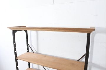 フランスアンティーク　特大!!　アイアンフレーム　オーク無垢材　インダストリアル×ナチュラルな雰囲気がおしゃれなオープンラック(オープンシェルフ、ディスプレイラック、飾り棚、陳列棚、収納棚)(R-082133)