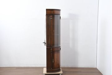 中古　美品　曲げガラス　気品あふれる繊細な象嵌入りの縦型コーナーキャビネット(曲面ガラス、Rガラス、コーナーラック、飾り棚、収納棚、戸棚、カップボード、ディスプレイケース、コレクションケース)(定価約40万円)(R-082135)