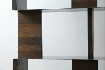 中古　ベトナム　家具ブランド　スクエアルーツ(SQUARE ROOTS)　タマ(TAMA)　フレンチオーク　アイアン　スチール棚板　魅力的なディスプレイ空間を演出するブックシェルフ(本棚、オープンラック、飾り棚、陳列棚、書棚)(定価約30万円)(R-082149)