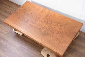 和製ビンテージ　総欅(ケヤキ)材　杢目の美しさが際立つ一枚板が魅力の座卓(ローテーブル、センターテーブル、リビングテーブル、ヴィンテージ)(R-082152)