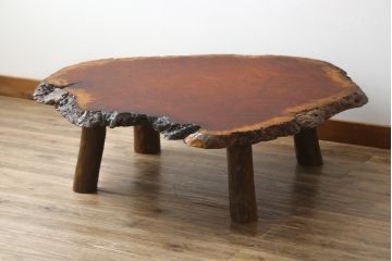 和製ビンテージ　花梨(カリン材)　貴重な鳥眼杢が魅力的な座卓(ローテーブル、センターテーブル、リビングテーブル、ヴィンテージ、バーズアイ)(R-082153)