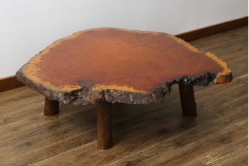 和製ビンテージ　花梨(カリン材)　貴重な鳥眼杢が魅力的な座卓(ローテーブル、センターテーブル、リビングテーブル、ヴィンテージ、バーズアイ)(R-082153)