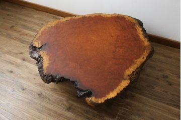 和製ビンテージ　花梨(カリン材)　貴重な鳥眼杢が魅力的な座卓(ローテーブル、センターテーブル、リビングテーブル、ヴィンテージ、バーズアイ)(R-082153)