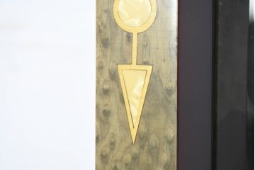 中古　美品　ARTEM(アルテム)社製　Diamantini Domeniconi(ディアマンティーニ　ドメニコーニ)　バーズアイメープル　端正な作りの真鍮(しんちゅう)象嵌入りホールクロック(時計台、振り子時計、ディスプレイ)(定価約50万円)(R-082157)