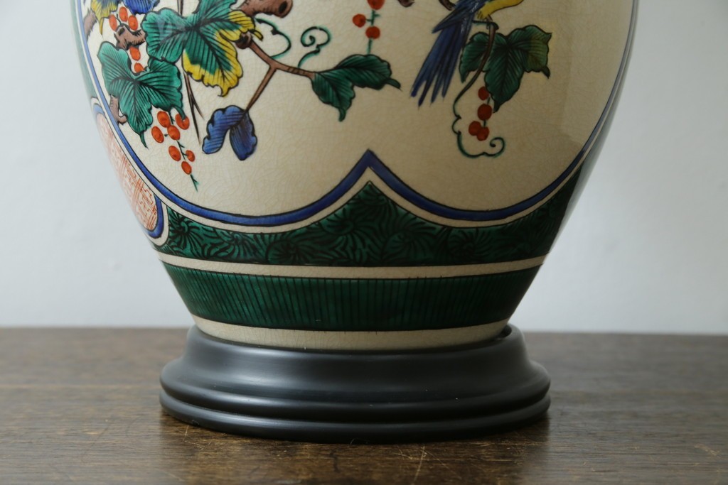 中古　高級品!!　高島屋デパート購入　九谷焼　鮮やかな色使いの花鳥図が美しいテーブルスタンド　定価約8万円　(R-082162)