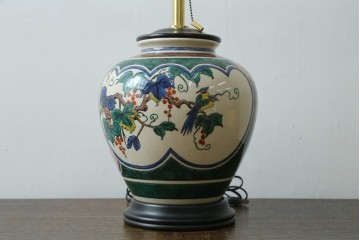 中古　高級品!!　高島屋デパート購入　九谷焼　鮮やかな色使いの花鳥図が美しいテーブルスタンド　定価約8万円　(R-082162)