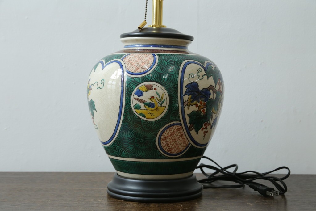 中古　高級品!!　高島屋デパート購入　九谷焼　鮮やかな色使いの花鳥図が美しいテーブルスタンド　定価約8万円　(R-082162)
