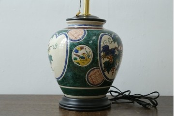 中古　高級品!!　高島屋デパート購入　九谷焼　鮮やかな色使いの花鳥図が美しいテーブルスタンド　定価約8万円　(R-082162)