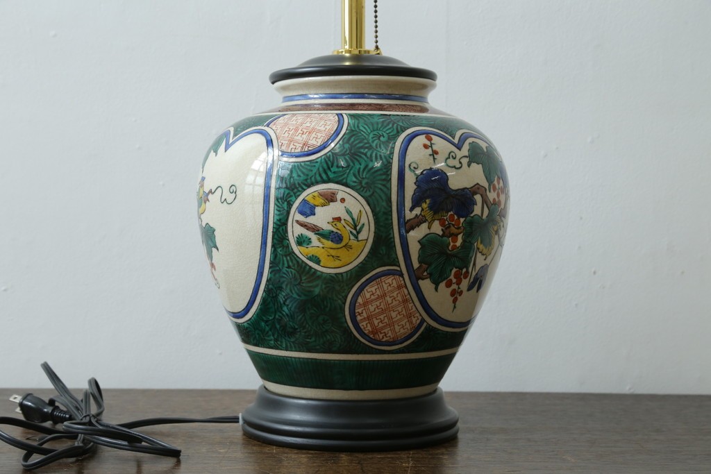 中古　高級品!!　高島屋デパート購入　九谷焼　鮮やかな色使いの花鳥図が美しいテーブルスタンド　定価約8万円　(R-082162)