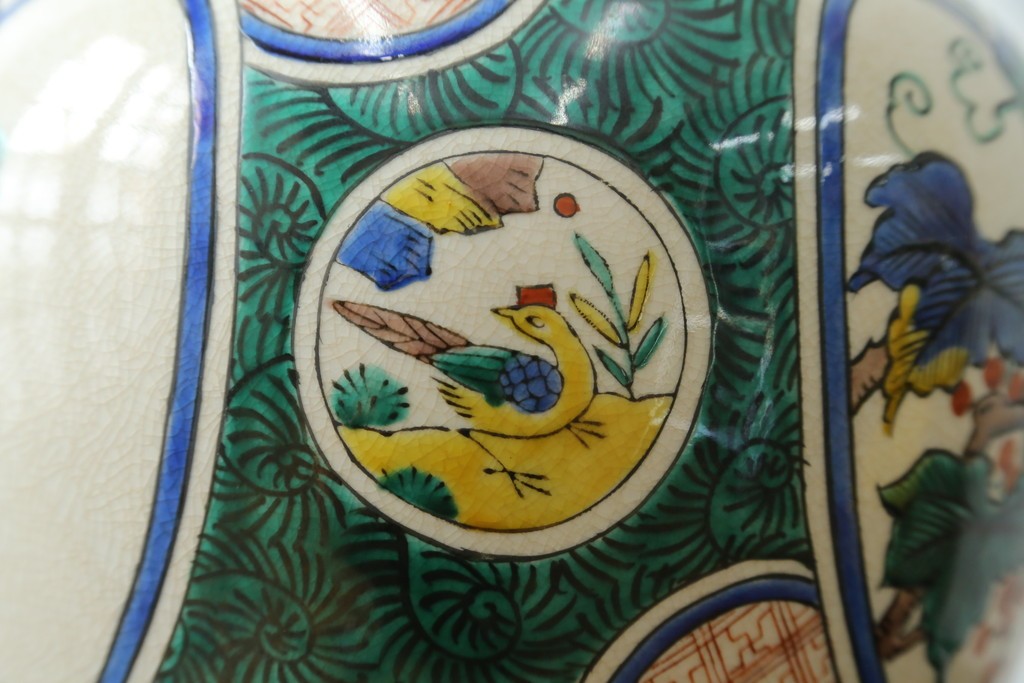中古　高級品!!　高島屋デパート購入　九谷焼　鮮やかな色使いの花鳥図が美しいテーブルスタンド　定価約8万円　(R-082162)