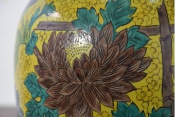 中古　高級品!!　高島屋デパート購入　九谷焼　鮮やかな色使いの花文様が美しいテーブルスタンド(テーブルランプ、テーブルライト、デスクスタンド、スタンドライト、卓上照明、間接照明)(定価約8万円)(R-082163)