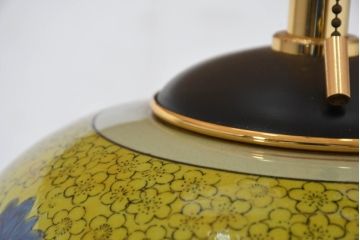 中古　高級品!!　高島屋デパート購入　九谷焼　鮮やかな色使いの花文様が美しいテーブルスタンド(テーブルランプ、テーブルライト、デスクスタンド、スタンドライト、卓上照明、間接照明)(定価約8万円)(R-082163)