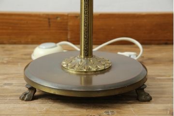 イタリアビンテージ　高級品　2灯　真鍮(しんちゅう)フレーム　凝った作りの上品なフロアスタンド(スタンドライト、スタンド照明、シェードライト、布シェード、ヴィンテージ)(R-082166)