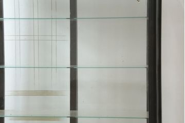 和製アンティーク　どこか懐かしさを感じる小振りで薄型の商店ガラスケース(Gケース、ショーケース、ディスプレイケース、コレクションケース、陳列棚、飾り棚、店舗什器)(R-082174)
