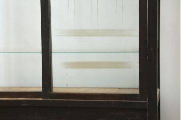 和製アンティーク　どこか懐かしさを感じる小振りで薄型の商店ガラスケース(Gケース、ショーケース、ディスプレイケース、コレクションケース、陳列棚、飾り棚、店舗什器)(R-082174)